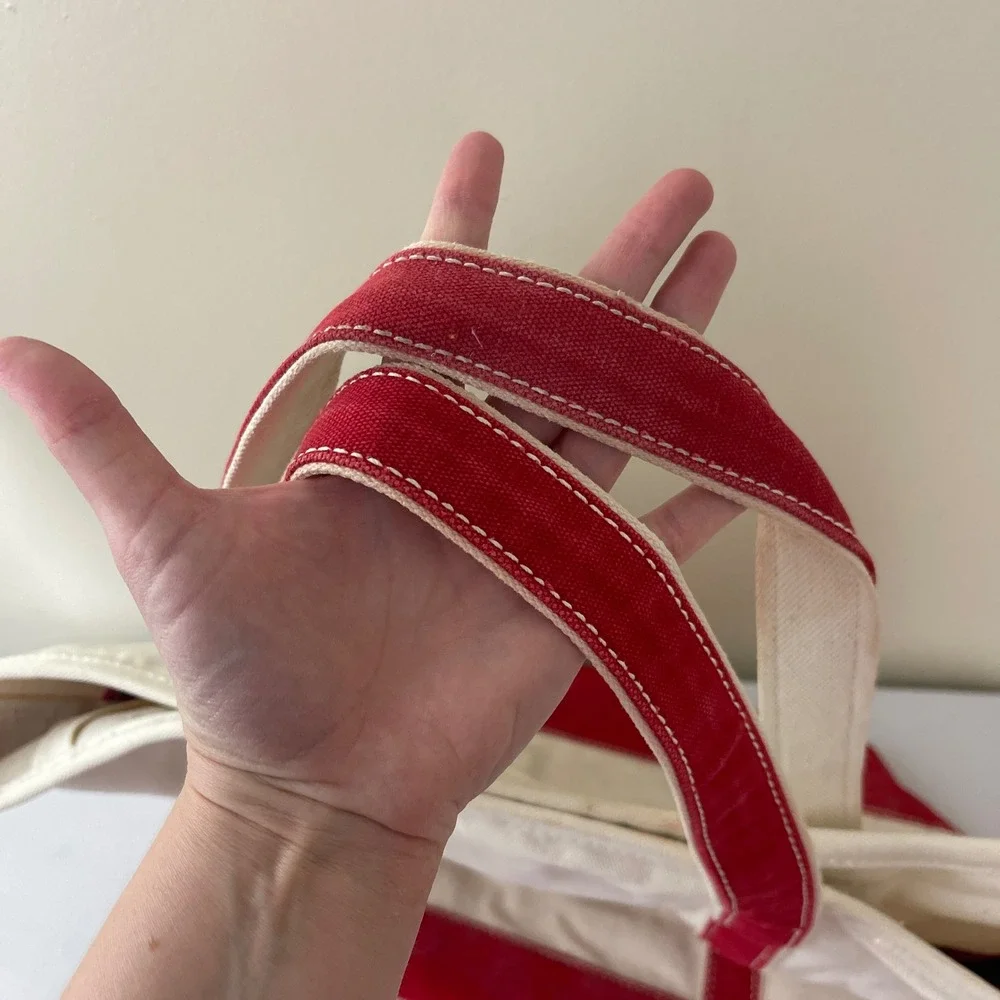 Vintage Lands End Boat Tote Canvas Bag Red‎ Handles Large XL Beach Travel
